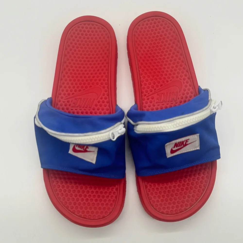 Nike Benassi JDI Fanny Pack Slides Red Blue AO1037-601 Mens 13 Zip Pocket Sandal